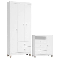 Cômoda E Guarda Roupa 3 Portas Ternura Baby Branco Flex – Incorplac