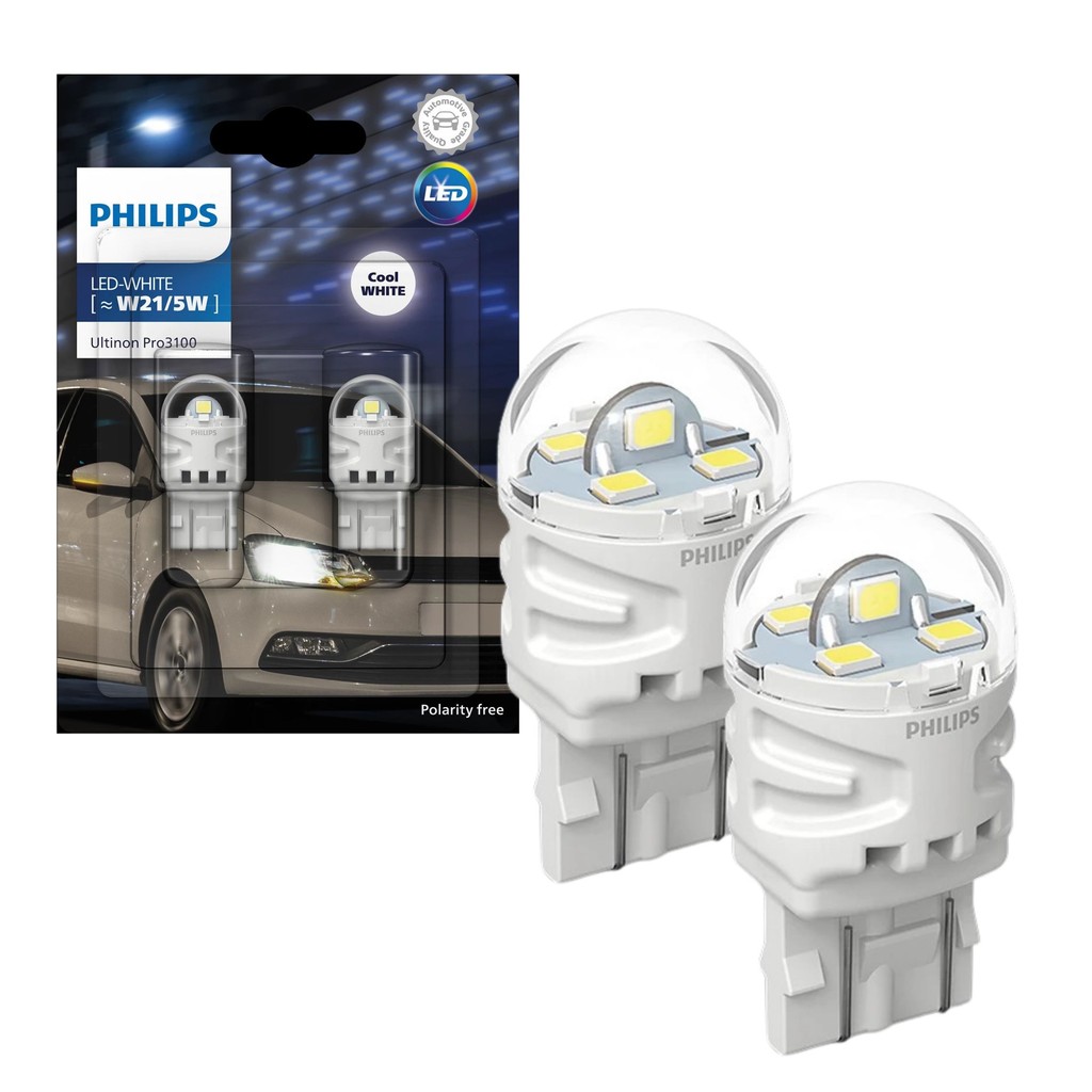 PAR LÂMPADA LED PHILIPS W21/5W 2 POLOS 6000K ULTINON PRO3100 12V em Oferta na Shopee