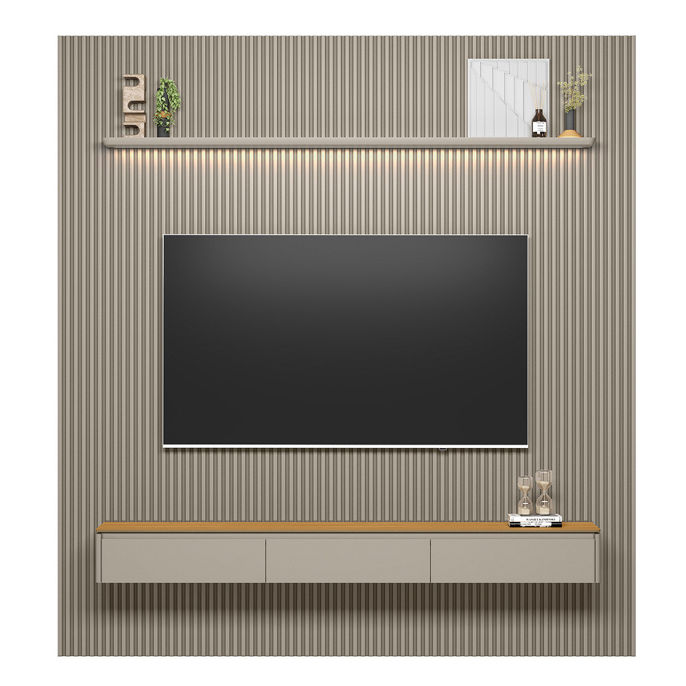 Painel Modular Ripado 2,60m com Nicho Curvo e Prateleira Led Linea Brasil em Oferta na Shopee