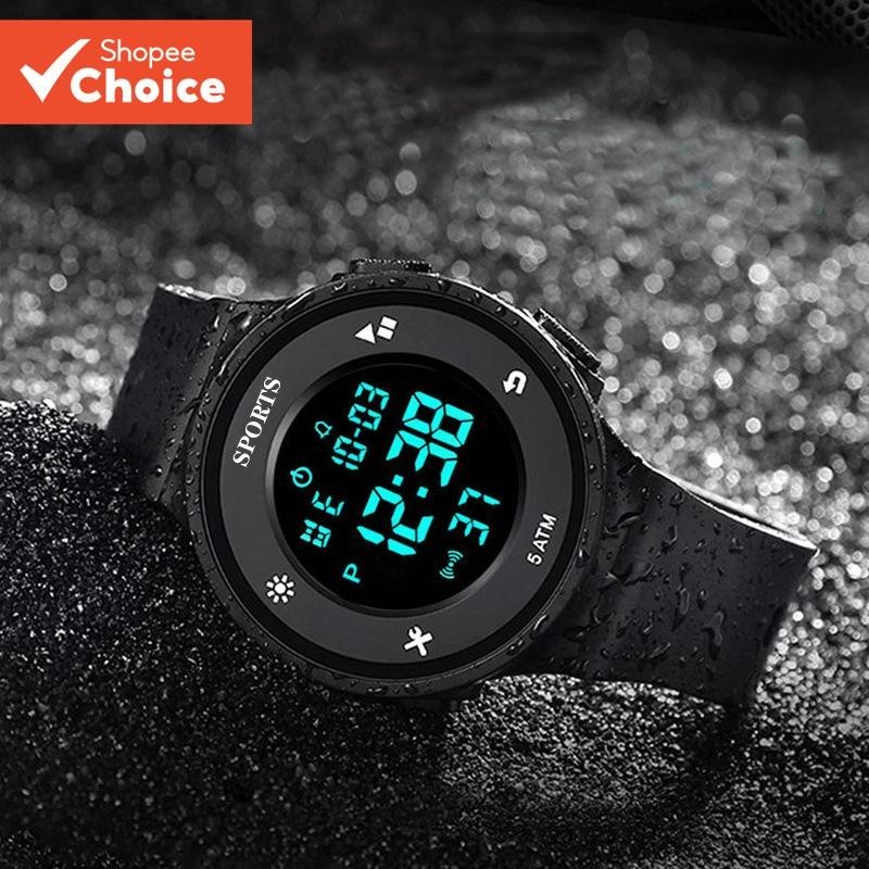 Relógio Eletrônico À Prova d’Água Brilhante no Escuro Tendência Masculina Multi-funcional para Estudantes e Adolescentes