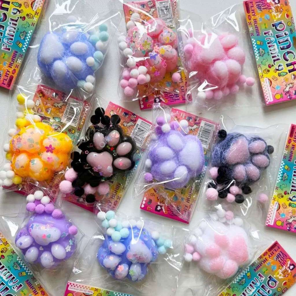 Brinquedos Sensoriais De Aperto De Pata De Gato Mochi Squishy Toys , Kawaii Soft PVC Squeeze Com Bola De Pêlo De Alívio