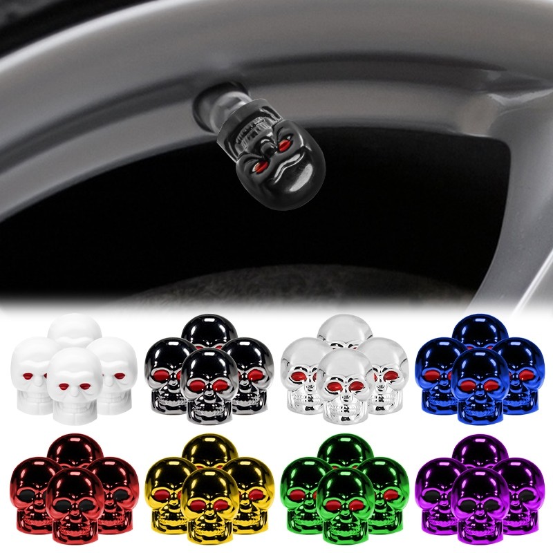 Tampa Bico Válvula Caveira Liga De Alumínio Para Pneu De Carro Moto Acessório Personalizado Estilo Esportivo 2/4 Peças