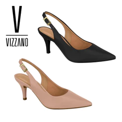 Scarpin Vizzano Aberto Atrás Salto Fino Médio Baixo 7cm
