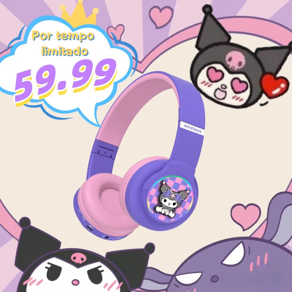 Kuromi Sanrio Fones de Ouvido Infantil - MA-9 Bluetooth Sem Fio em Oferta na Shopee