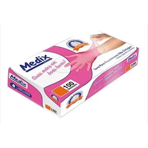 Kit 200 Luva Descartável Nitrilica Rosa Sem Pó Caixa Pink Nitrilo
