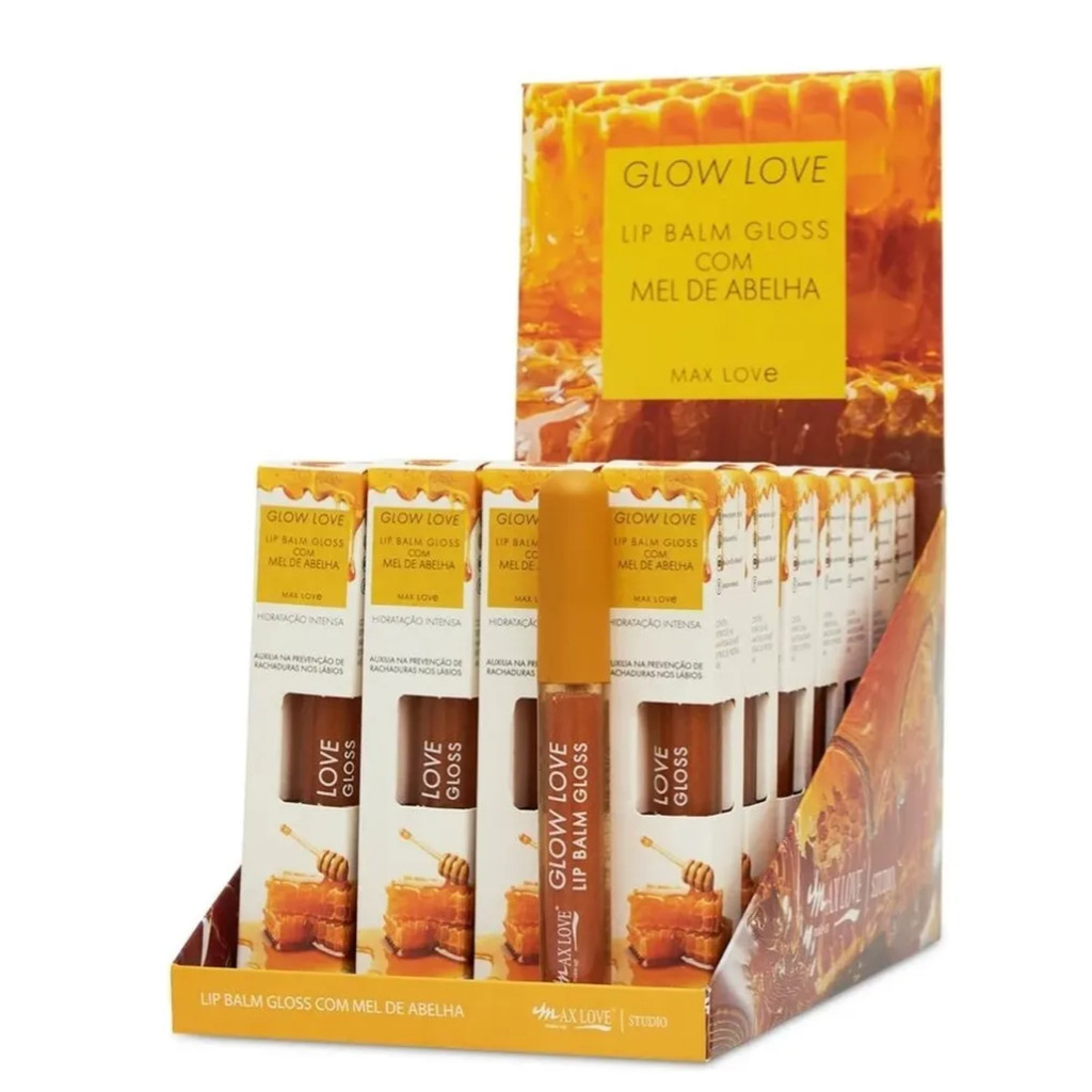 Atacado 1 Box Lip Balm Gloss Glow Love Mel de Abelha - Max Love com 28un