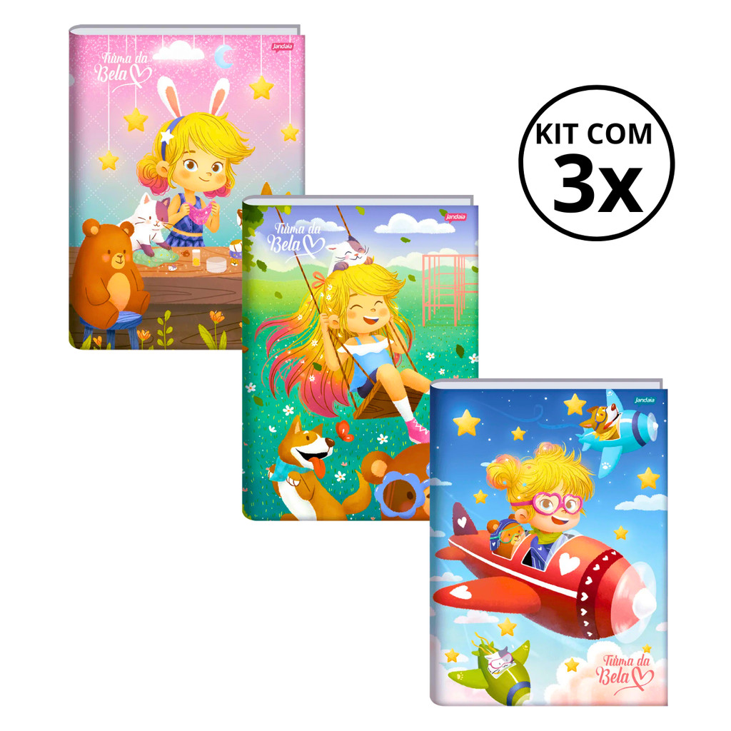 Kit Com 03 Cadernos Brochura 80 Folhas Turma da Bela - Jandaia em Oferta na Shopee
