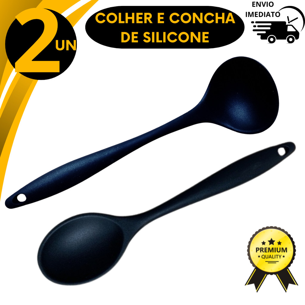 Kit Concha e Colher Silicone Utensílio Cozinha Antiaderente Resistente ao Calor Arroz Feijão Comida