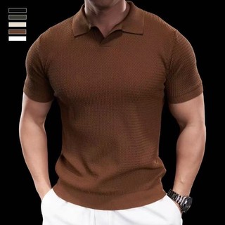 Camiseta Masculina   Verão de Cor Sólida em Malha  old money