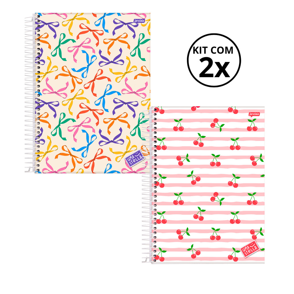 Kit 02 Cadernos Universitário 10 Matérias 160 Folhas Stella - Jandaia CAPA:Laço/Cereja em Oferta na Shopee