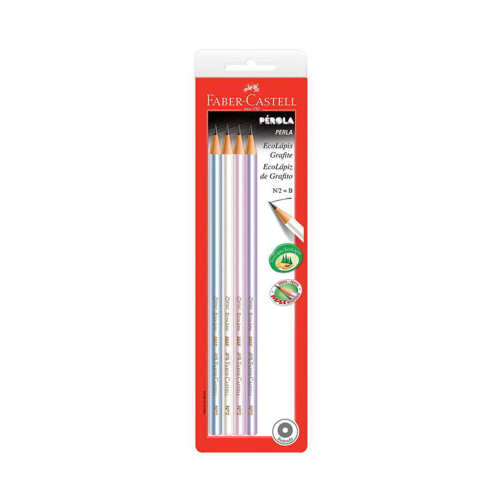 Lápis Grafite Faber-Castell Eco Pérola Color Nº2B com 4 Unidades - Stationery