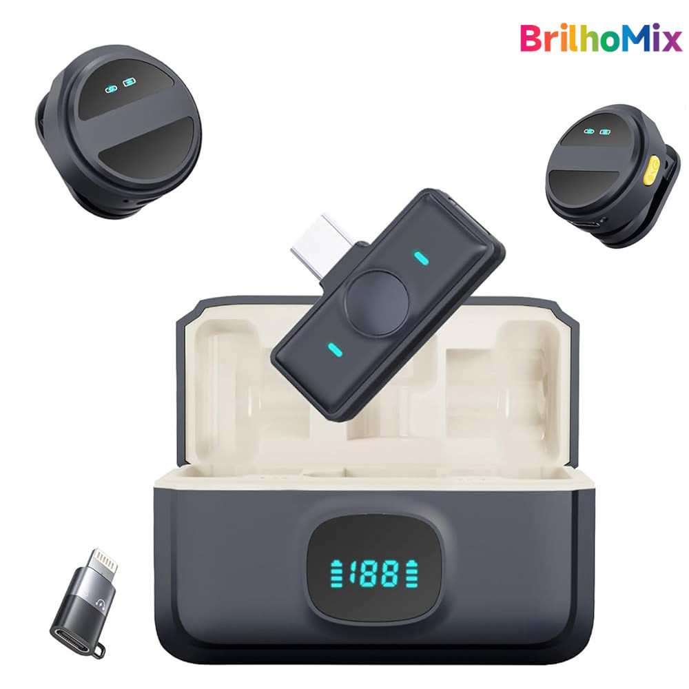 Microfone De Lapela Sem Fio Para iPhone/Android Type-c C/ Cancelamento De Ruído P/ Gravação de vídeo/TikTok/Vlog