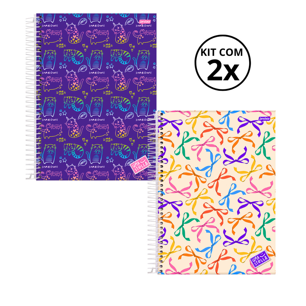 Kit 02 Cadernos Universitário 15 Matérias 240 Folhas Stella - Jandaia CAPA:Gato/Laço em Oferta na Shopee