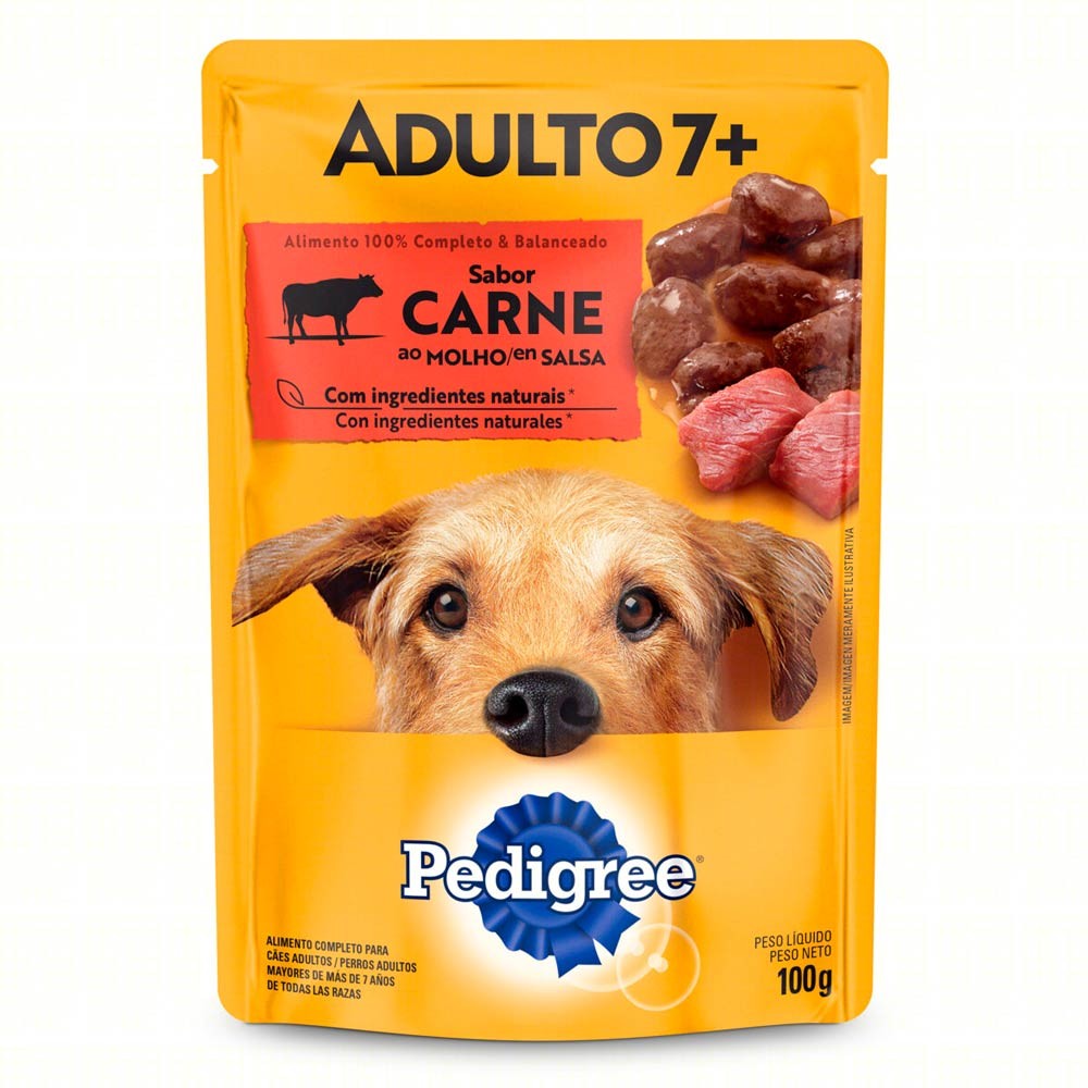 Ração Úmida para Cachorro Pedigree Adulto 7+ Sabor Carne ao Molho em Sachê 100g - Pets