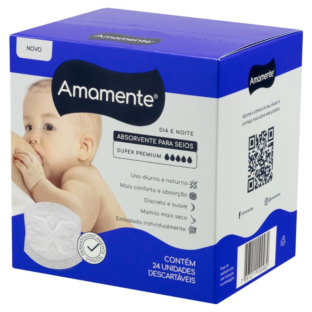 Absorvente para Seios Amamente Dia e Noite Contém 24 Unidades - Mom & Baby