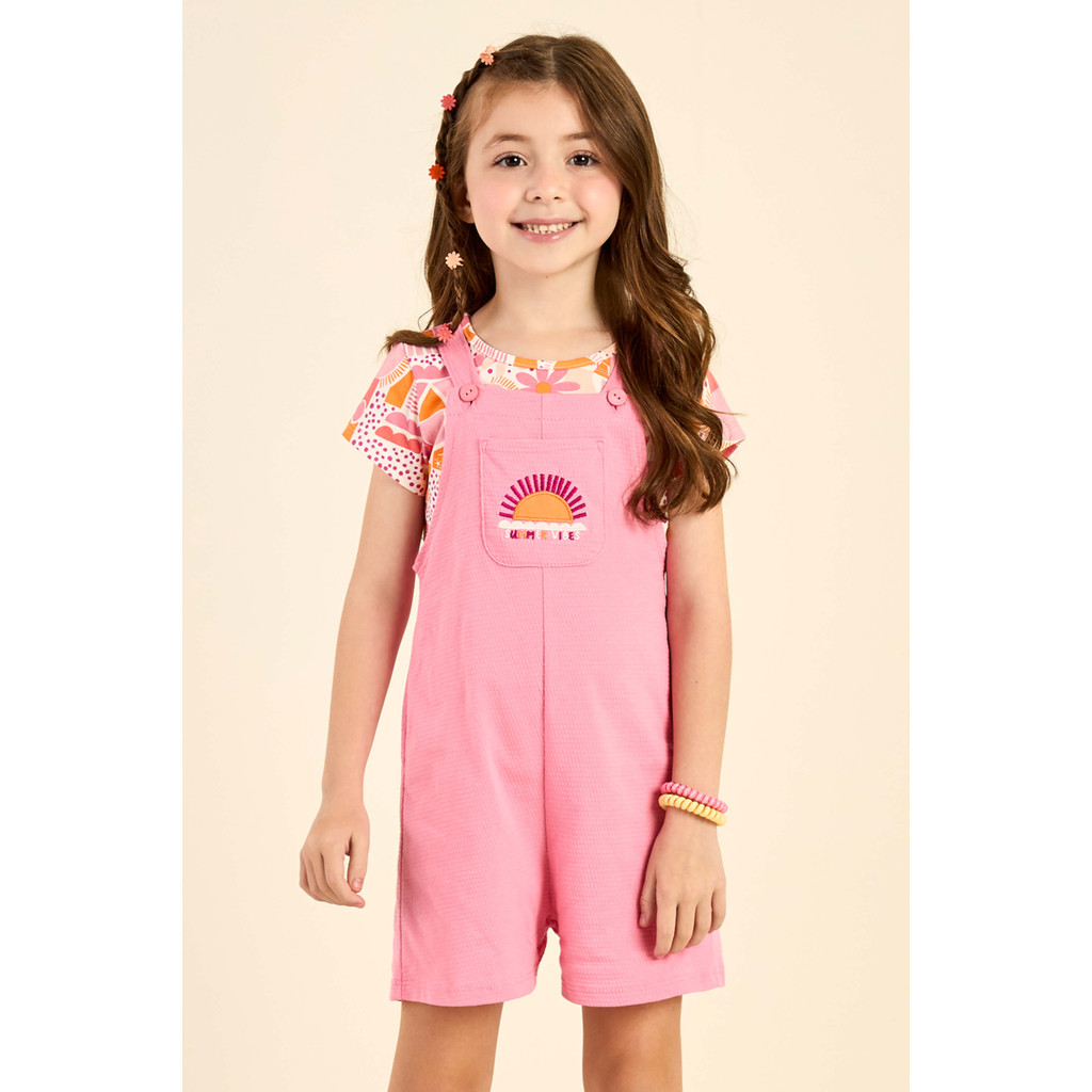 Conjunto Infantil Menina Jardineira Verão Elian Bege - Baby & Kids Fashion