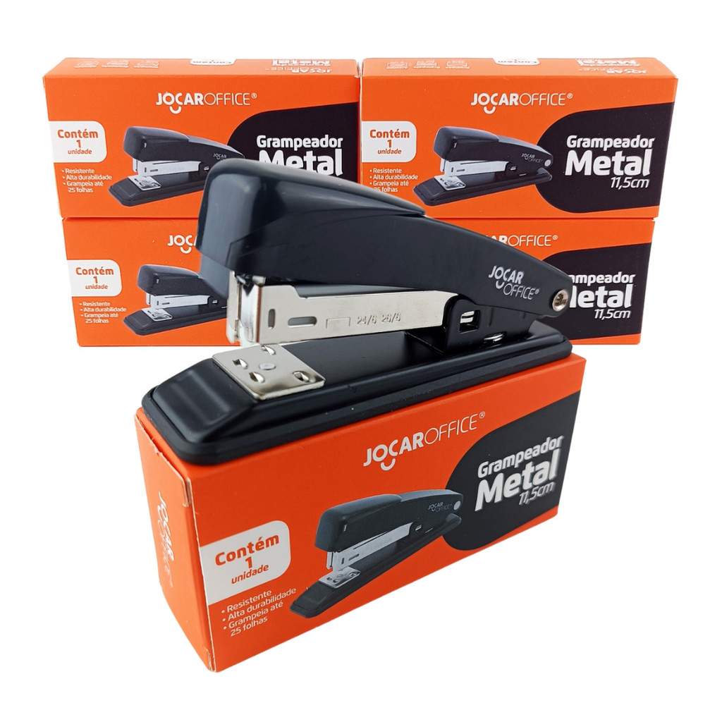 Kit 1 2 ou 5 Grampeador Metal Profissional 25 Folhas Escritório Papelaria Reforçado Atacado