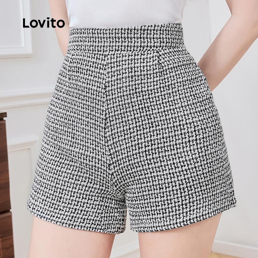 Detalhes do B142-AUG25-AG25-Shorts retos de Tweed-STB142P1D481