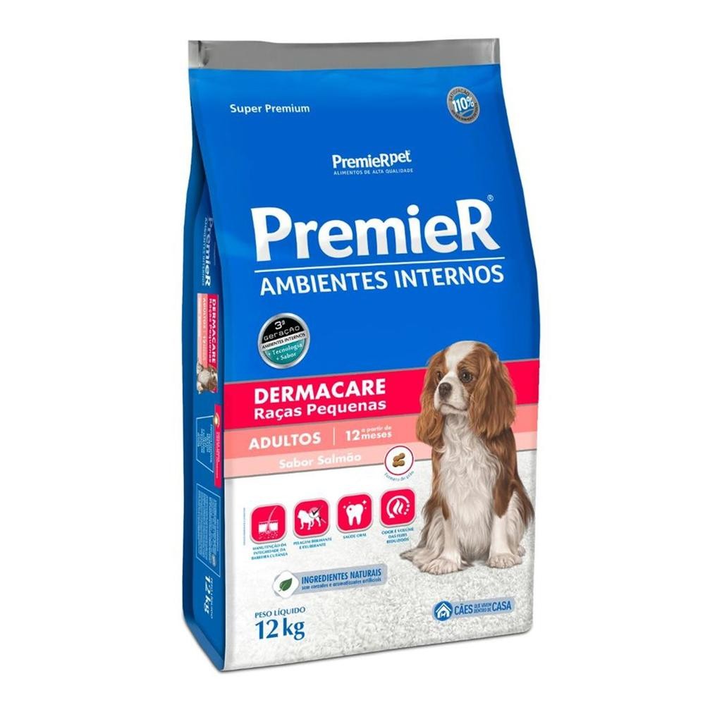 Ração Premier Ambientes Internos Dermacare Cães Raças Pequenas Salmão 12Kg em Oferta na Shopee