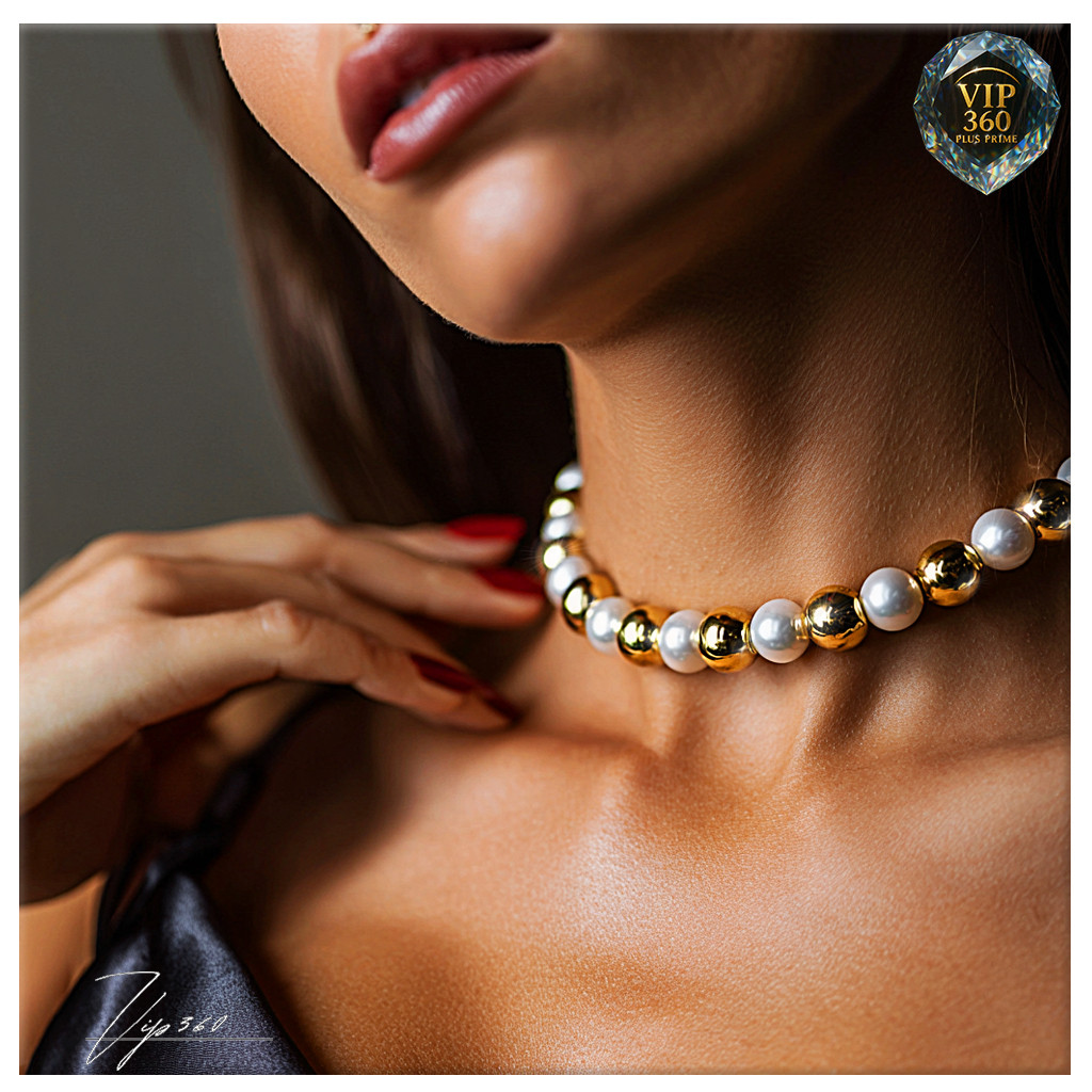 Colar De Bolinhas feminino Perolado Madrepérola e Dourado Gargantilha  – | Dois Tamanhos Disponíveis