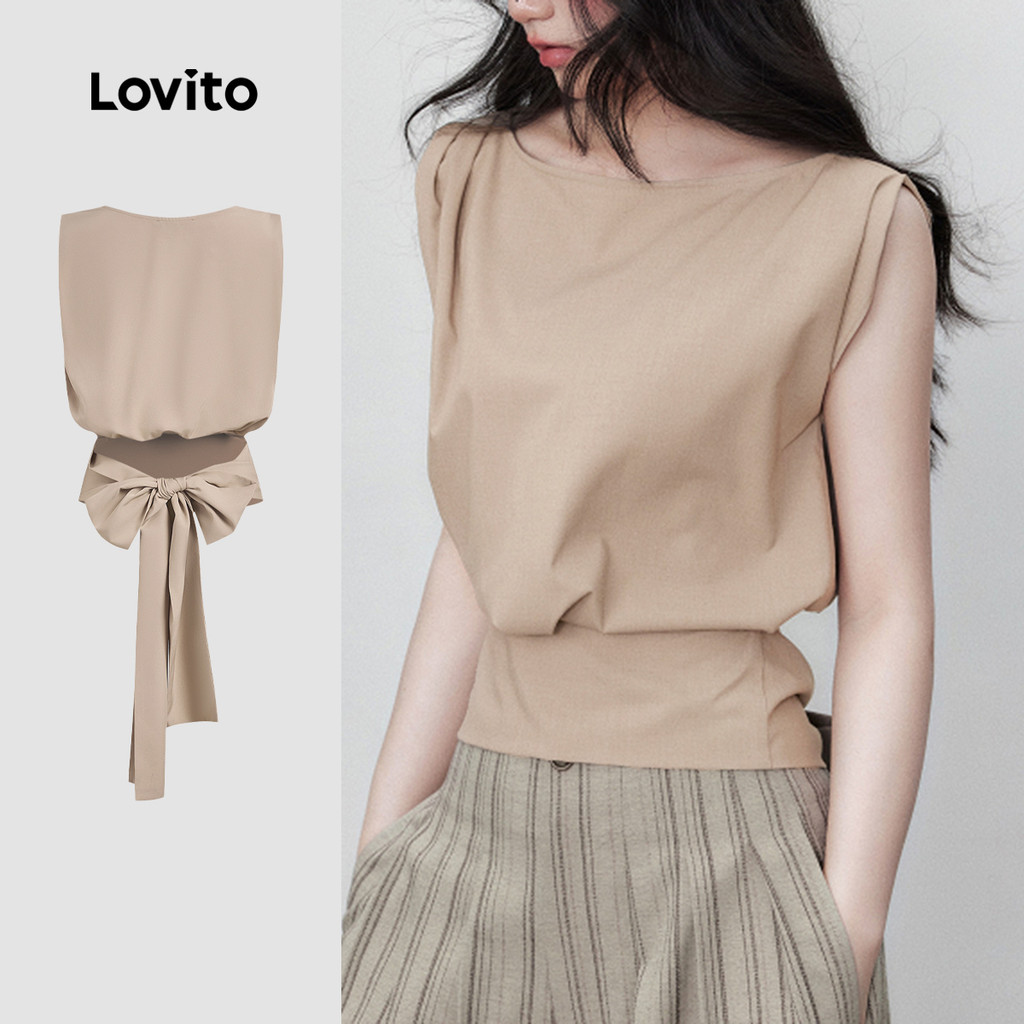 (New) Lovito Elegante Top com Laço Nas Costas para Primavera/verão em Caqui para Mulheres L142LD201 em Oferta na Shopee