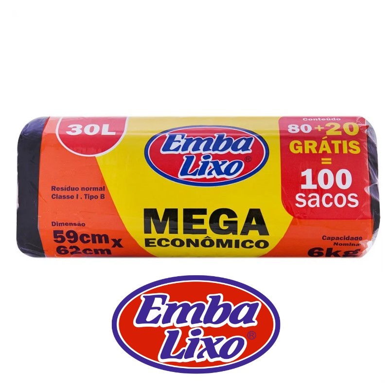 Saco de Lixo 30 litros - Embalixo Mega Econômico com 100 un. em Oferta na Shopee