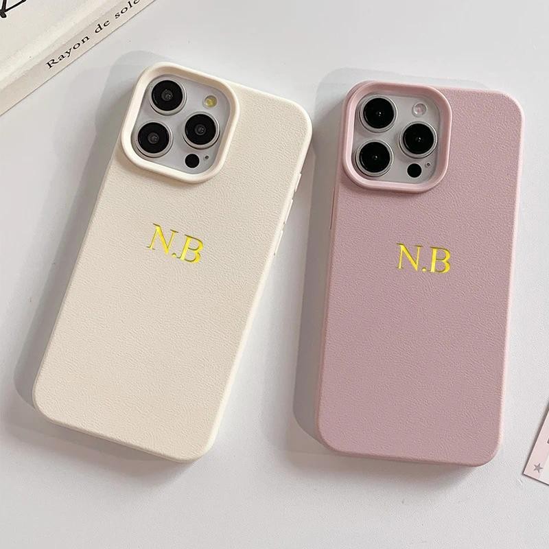 Nome Personalizado Letras Iniciais Caso DIY Para iPhone 16 Pro 15 11 13 12 14 Max 15 Plus Padrão De Couro Macio Capa Fun em Oferta na Shopee