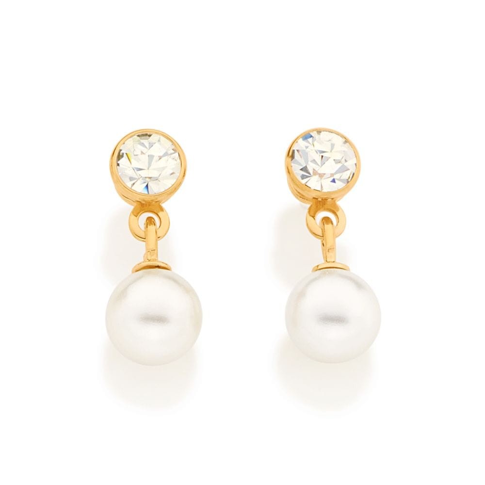 Brinco Rommanel Base Redonda De Cristal Com Pérola - 523951 em Oferta na Shopee