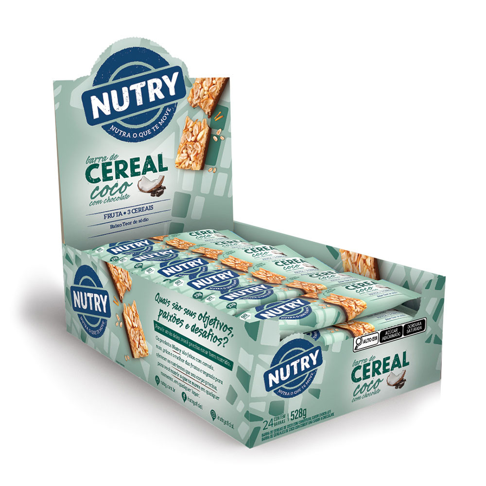 Barra De Cereal Coco Com Chocolate Nutry Com 24 Unidades De 22g