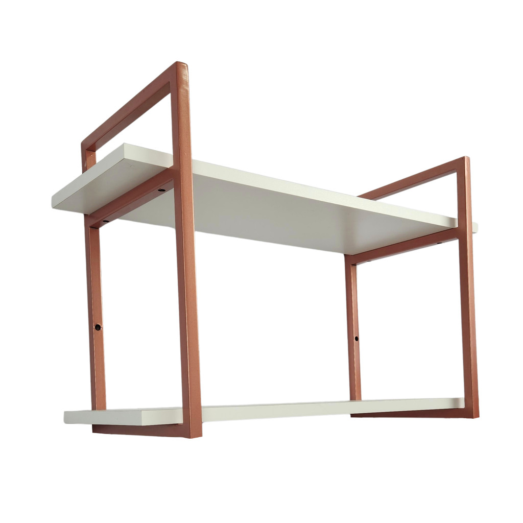 Prateleira Industrial Suspensa Organizador 2 Níveis MDF 90cm Suporte Rose Gold em Oferta na Shopee