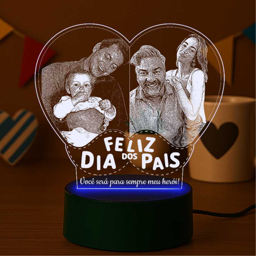 Luminária Dia Dos Pais Foto Antiga/atual Presente Bigode, Recordação, Personalizado, Decoração, Iluminação, escritório