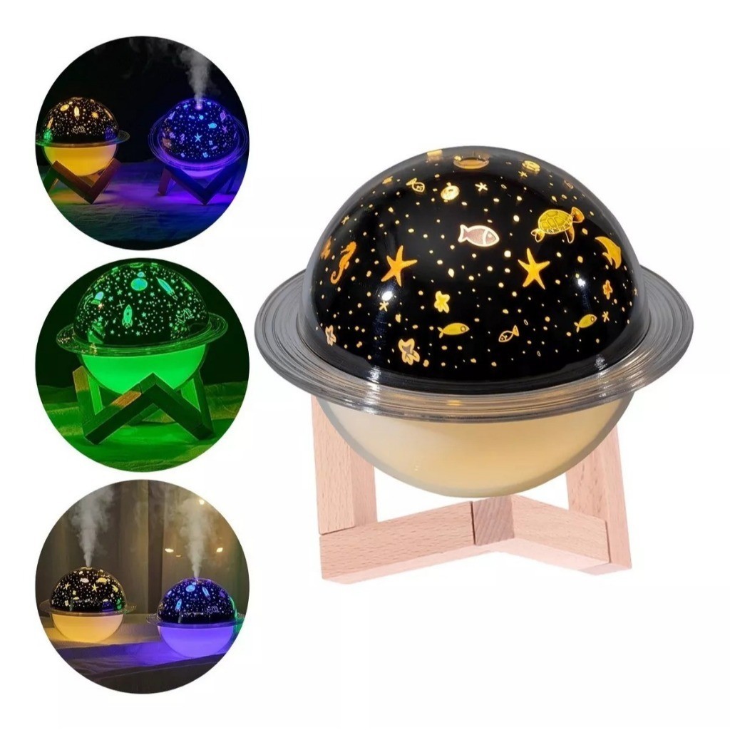 Umidificador De Ar E Aromatizador Difusor De Óleo Essencial Ambiente Purificador Climatizador Ultrassônico Portátil Lua Saturno Planeta Aroma Projeção Usb Luminária humidificador
