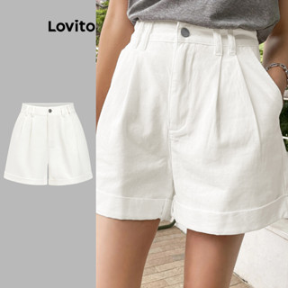 Lovito Short jeans casual liso roll up para mulheres L87ED155