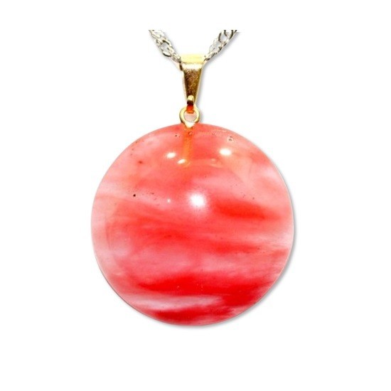 Colar Cabochão Cherry Rosa Disco Liso Montagem Pino Dourado