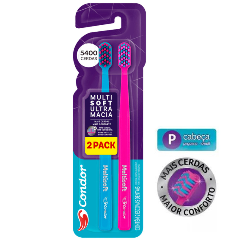 Kit 2 Escova Dental Ultramacia 5400 Cerdas Condor Original Multisoft Modelo Suiço Cura Premium