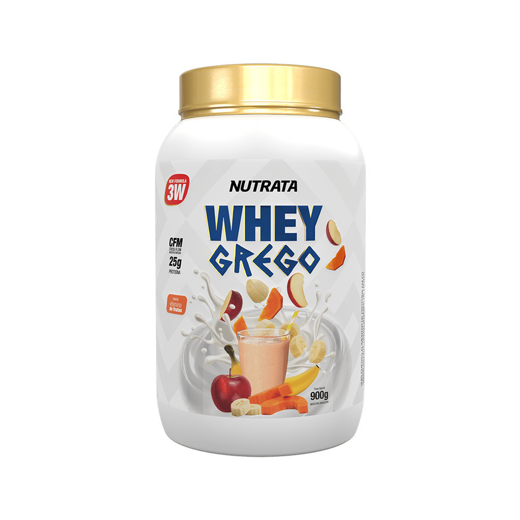 Whey Protein 3W Grego Sabor Vitamina de Frutas Pote 900g Nutrata