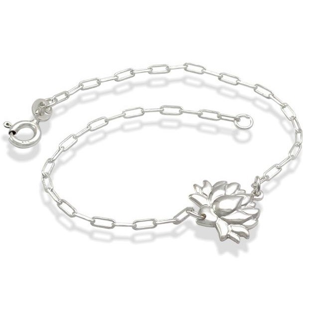 Pulseira feminina flor de Lótus prata 925 - Fashion Accessories