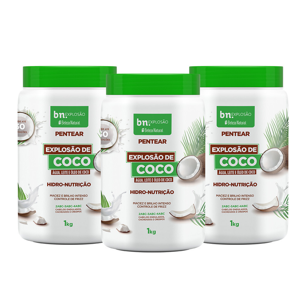 Creme de Pentear para Cachos Explosão de Coco 1Kg – Beleza Natural (3 itens) em Oferta na Shopee