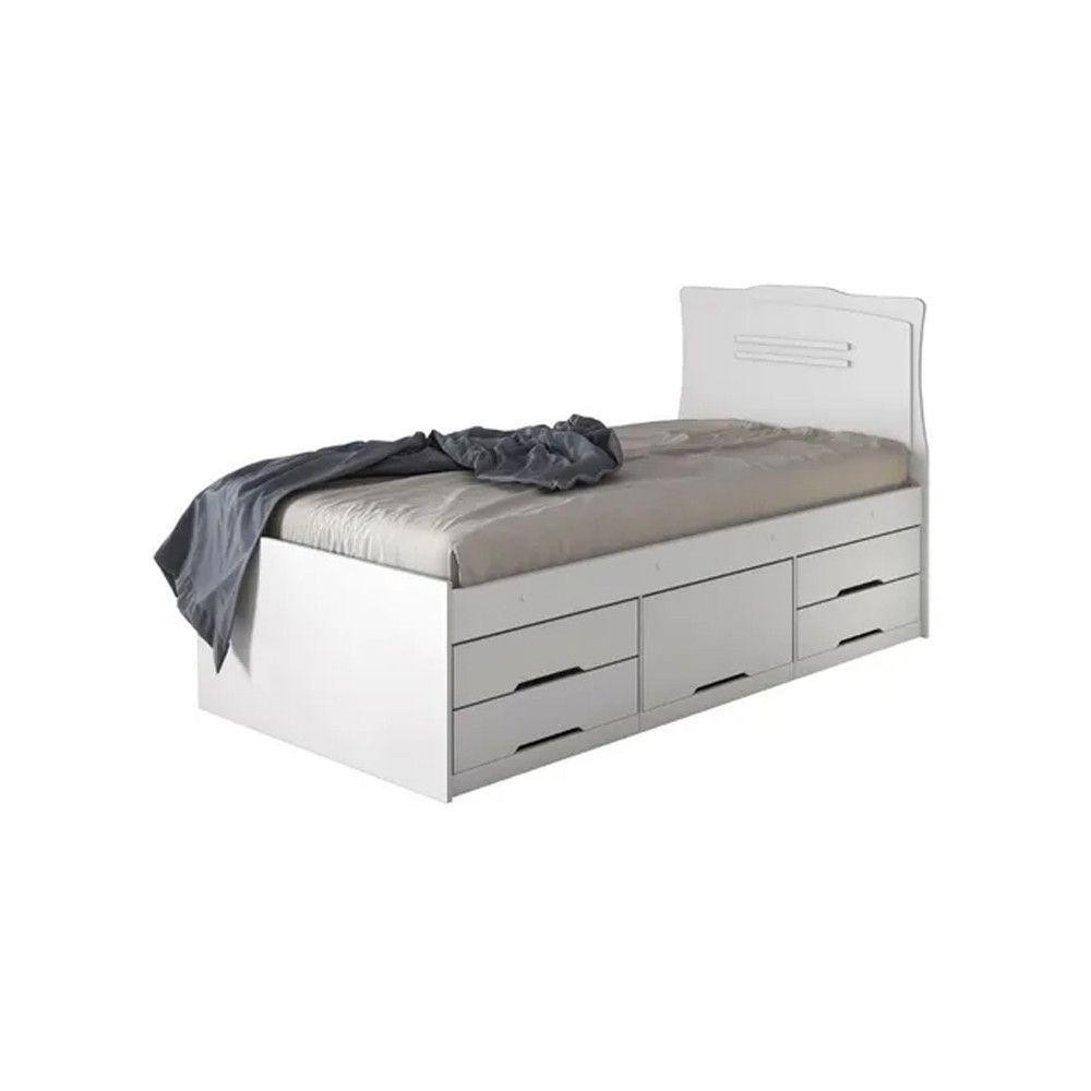 Cama Solteiro Julia C/Cômoda 5 Gavetas Branco Brilho - Home & Living