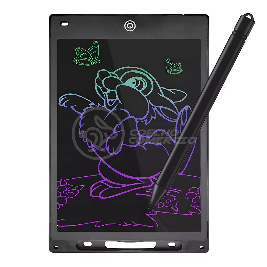 Lousa Mágica Digital Preta de 12" Desenhos e Anotações Coloridas Botão de Apagar Tablet T…