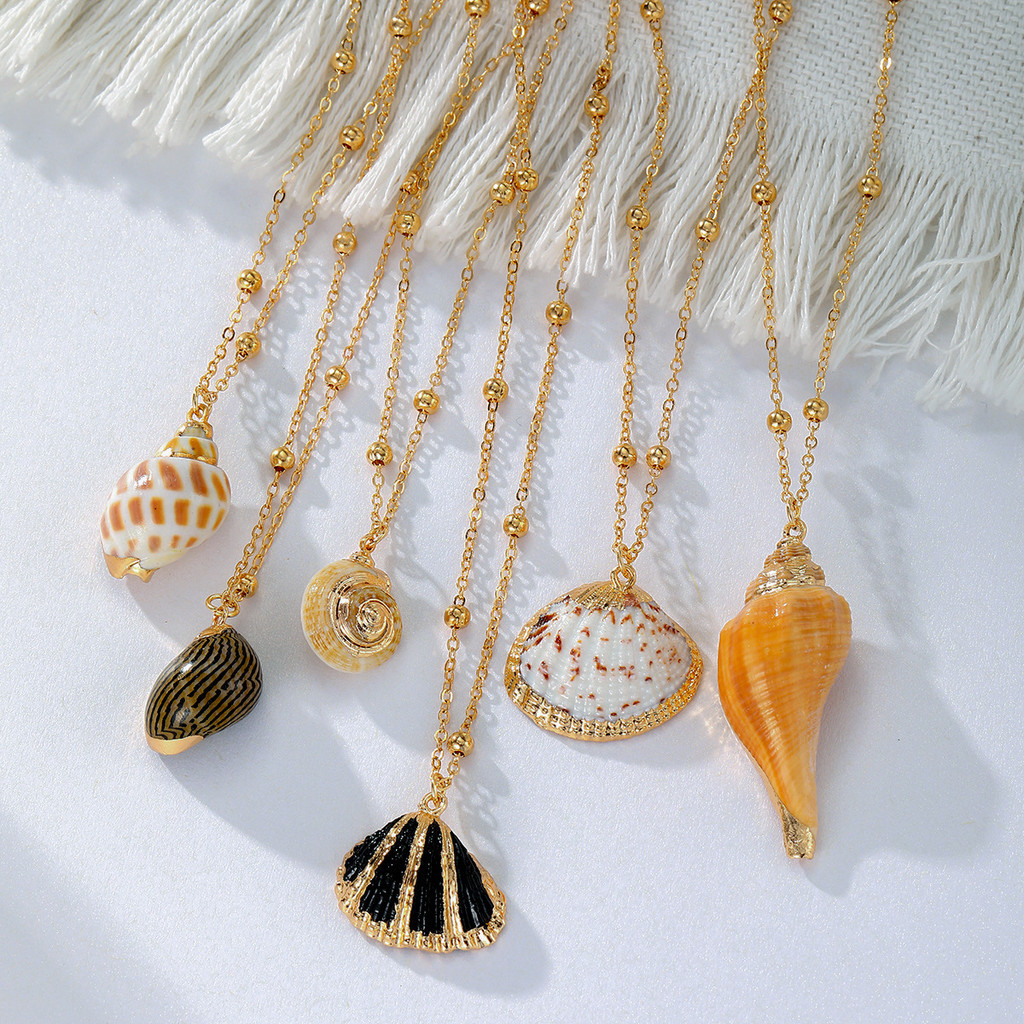 1Pc Liga De Vieiras Long Conch Gargantilha De Concha Natural Shell Pendant ChainBeach Necklace Para Menina Presente