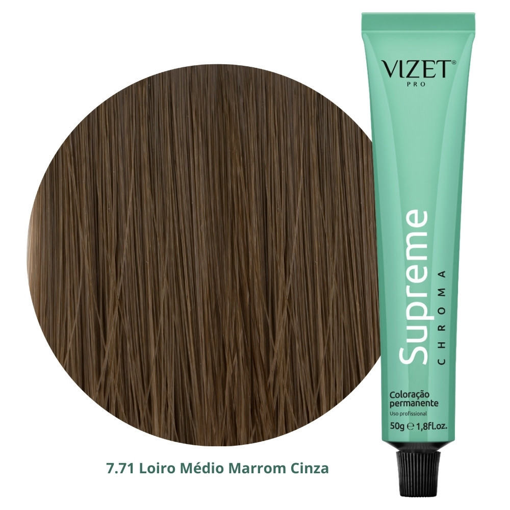 Coloração Supreme Chroma 7.71 Loiro Médio Marrom Cinza 50gr Vizet