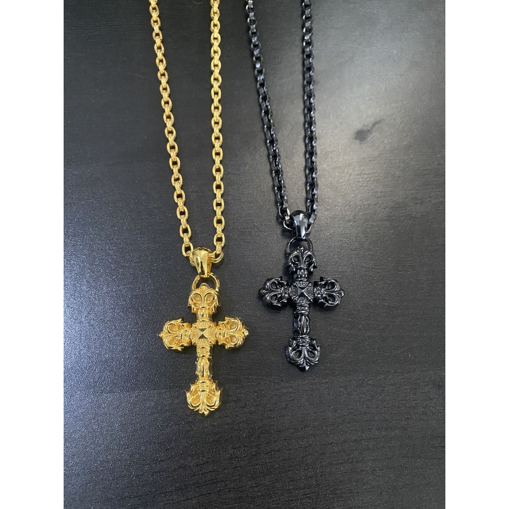 Chrome Hearts  Colar/22K Colar de Ouro e Chama Preta