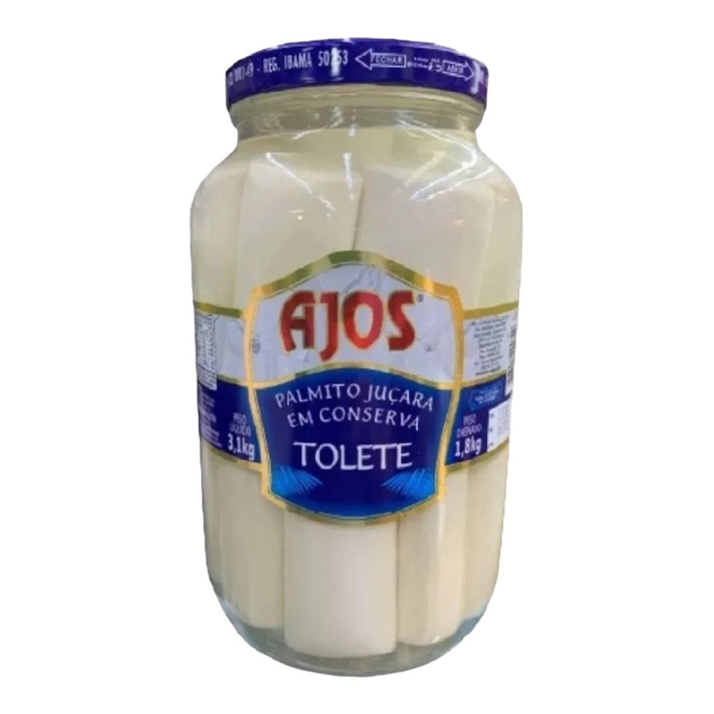 Palmito Jucara Em Conserva Tolete Ajos 1,8kg Inteiro Macio Premium