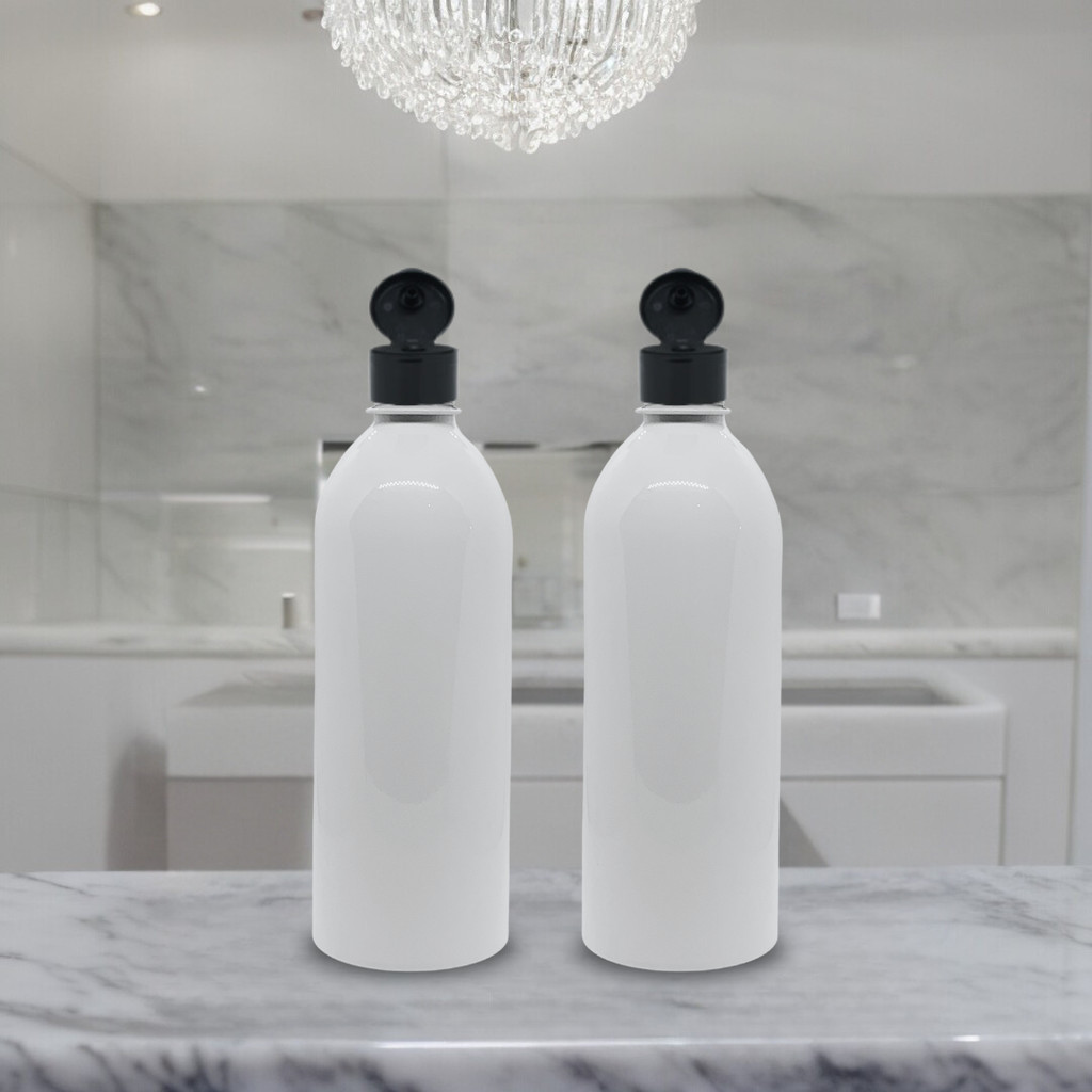 KIT 2 Frascos Caçula Branco 500ml C/ Flip Top Shampoo e Condicionador - Escolha a Cor da Tampa
