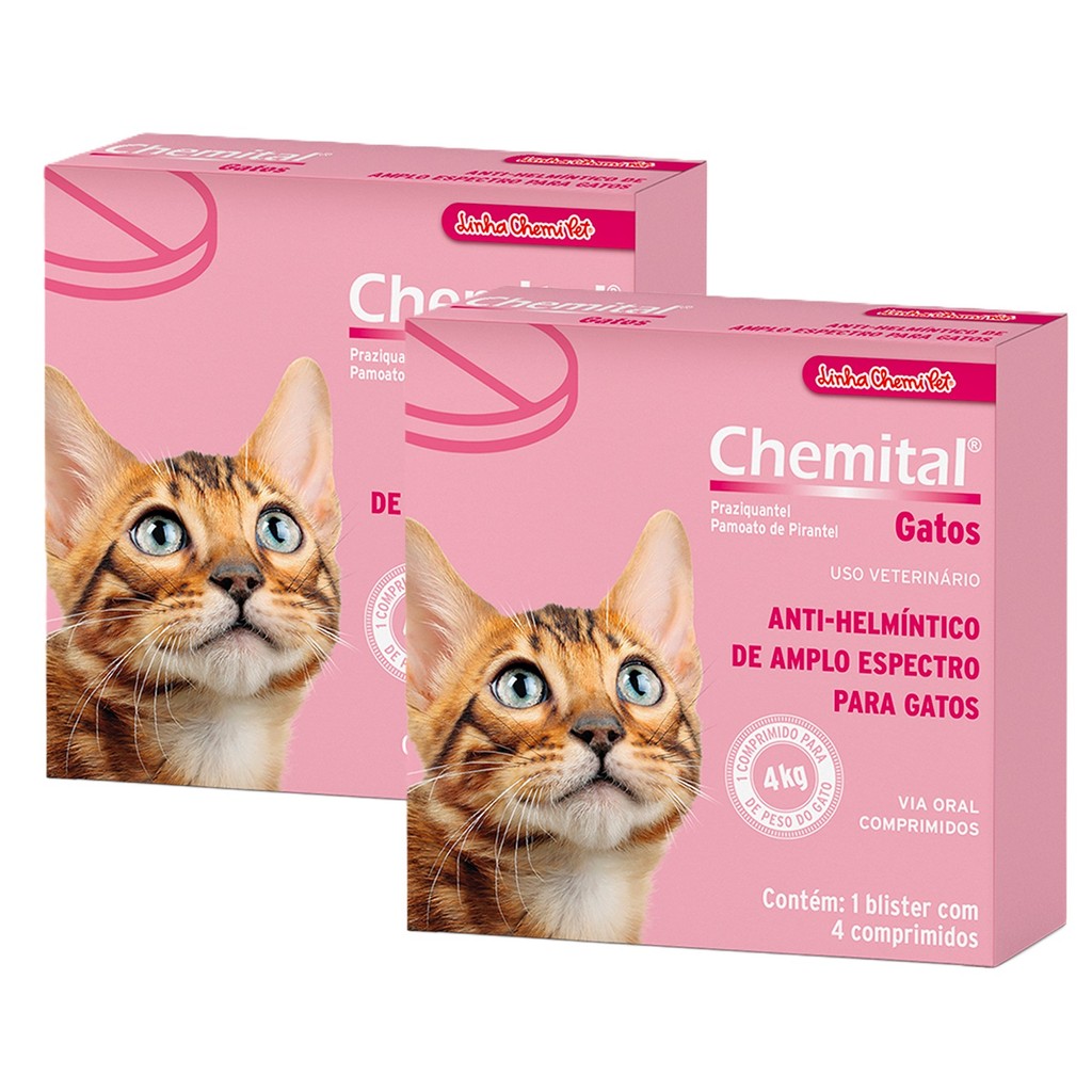 Kit 2 Vermífugo Chemitec Chemital para Gatos - 4 Comprimidos em Oferta na Shopee