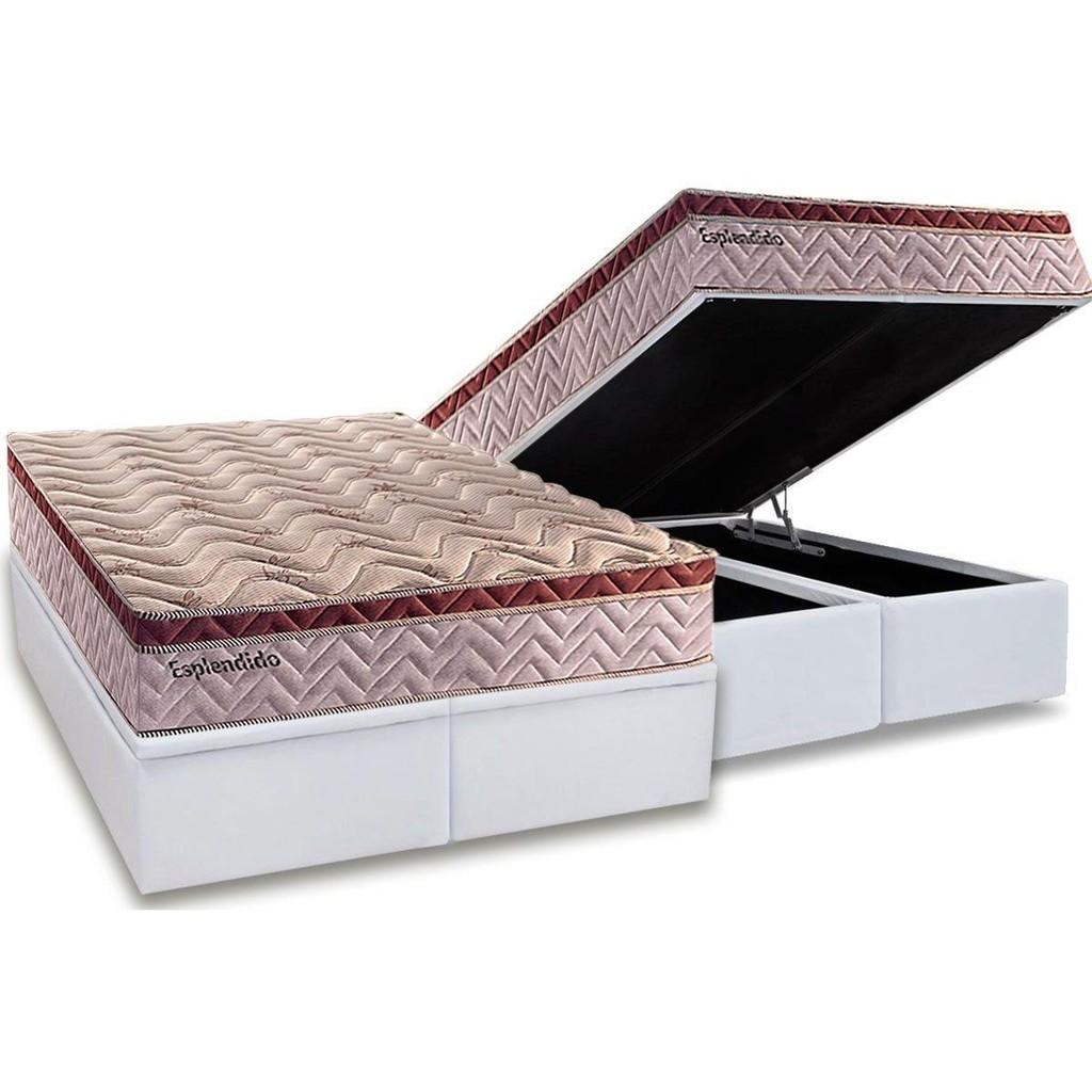 Cama Box Baú Queen: Colchão Molas Ensacadas Paropas MasterPocket Esplêndido Bordô + Base CRC Courano White(158x198)