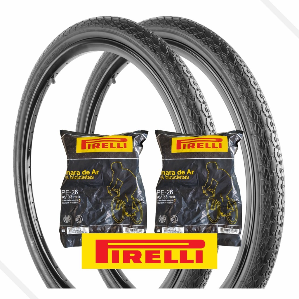 Par de Pneu 26x1.1/2 Manga Turbo Pirelli + 2 Câmara 26x1.9 Pirelli em Oferta na Shopee