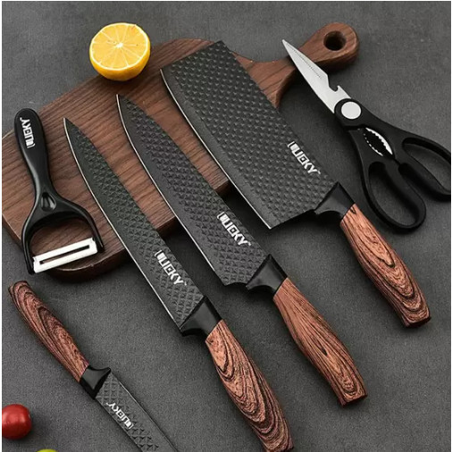 Imagem Conjunto De Facas Inox 6 Peças Antiaderente Com Cabo Reforçado Descascador E Tesoura Cozinha