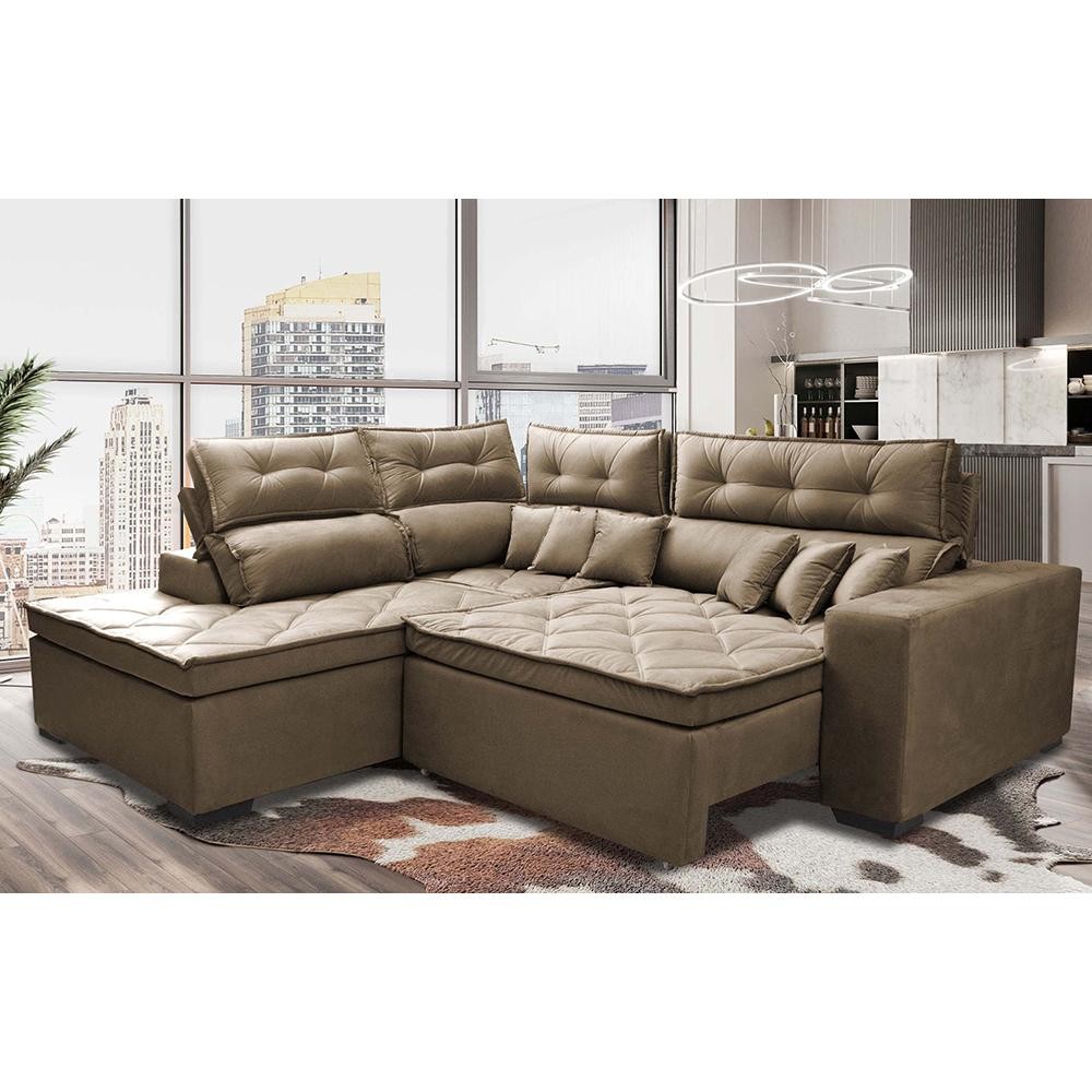 Sofá de Canto 2,60x2,36m Retrátil e Reclinável com Molas Cama inBox Platinum Esquerdo Suede Castor em Oferta na Shopee